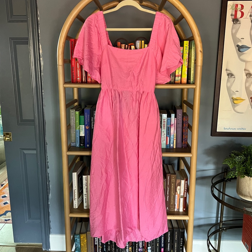 PINK FLUTTER SLEEVE MIDI DRESS